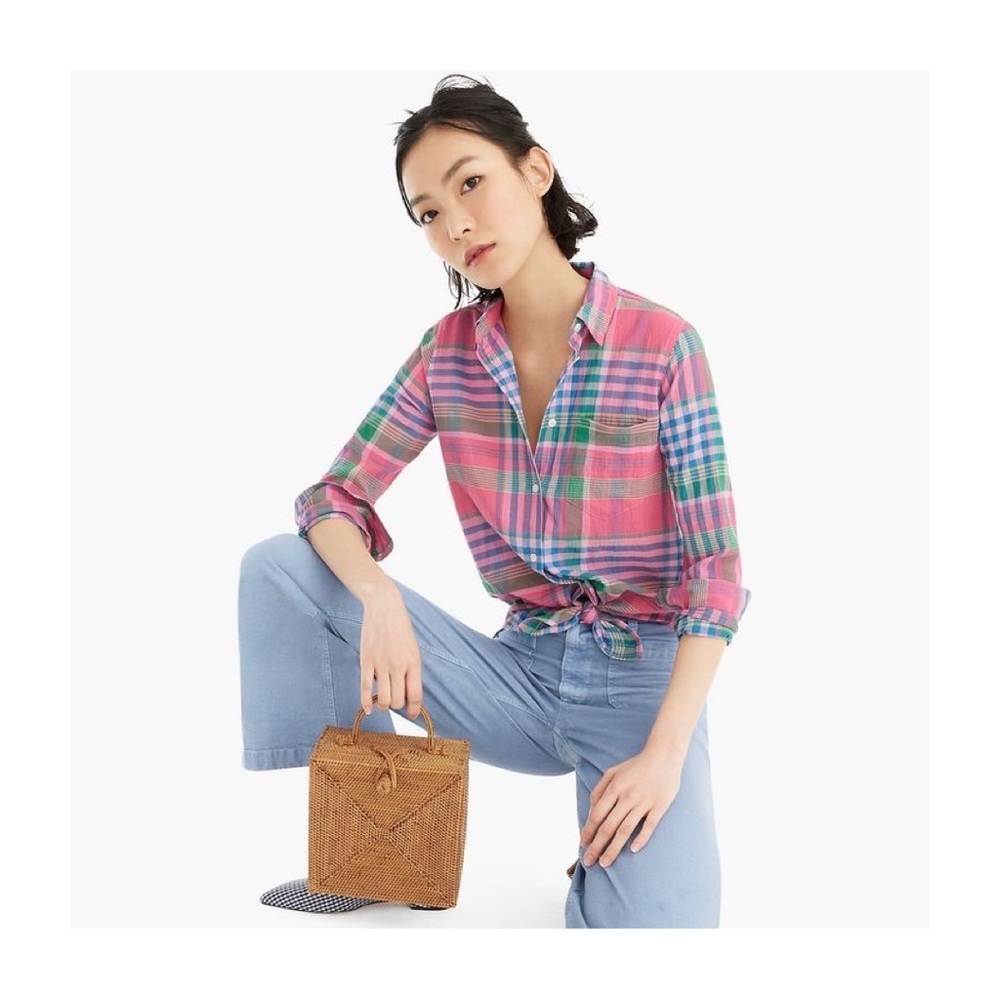 J. Crew Pink Plaid Button-Down Shirt